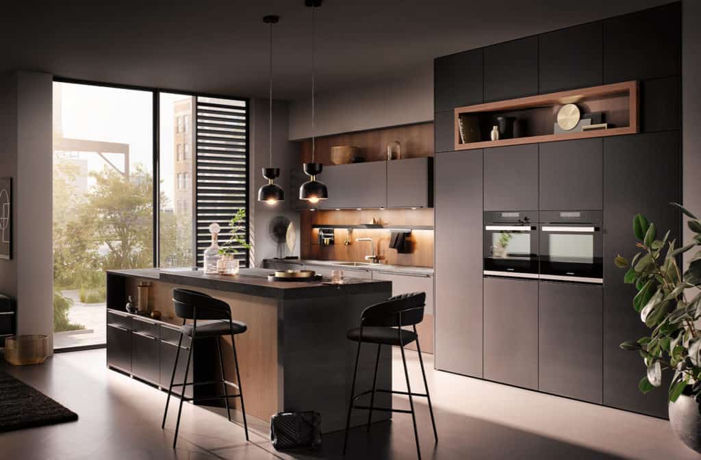 kitchen interior design with dark cabients